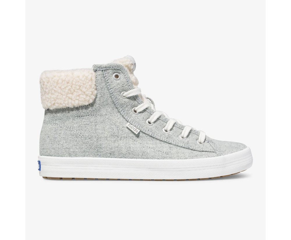 Zapatillas Keds Mujer Gris - Kickstart Hi Trx Brushed Denim Faux Shearling - 614-WYHRSZ